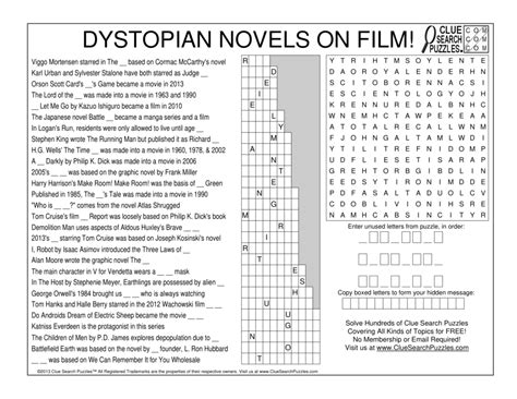 dystopian novel film series crossword